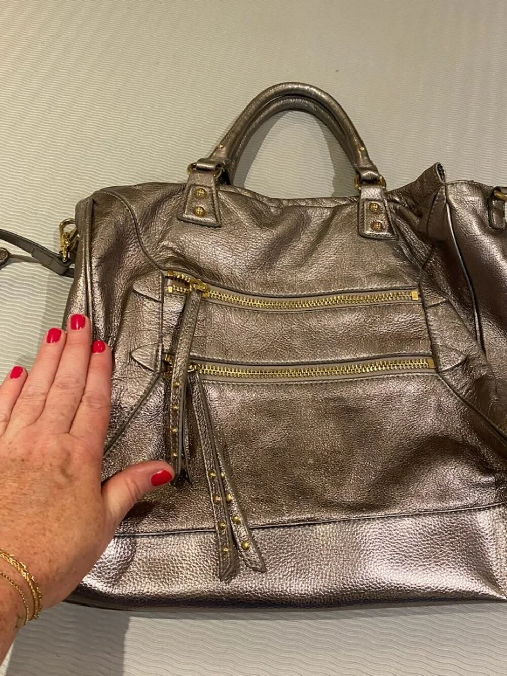 Steven by Steve Madden Silver Tote with striped interior